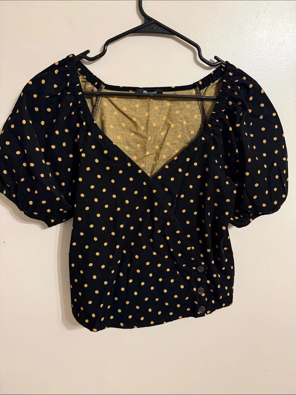Madewell‎ Corduroy Puff-Sleeve Wrap Top in Oval Dot Estimated Size Small
